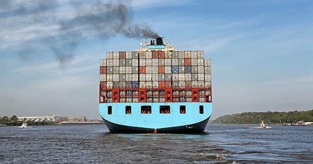 Blog header Large cargo ship with carbon emissions