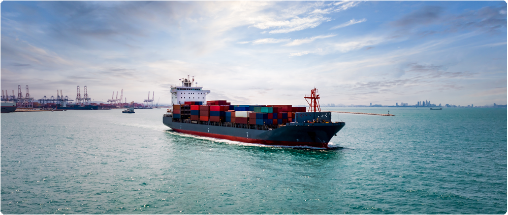 Container ship leaving port