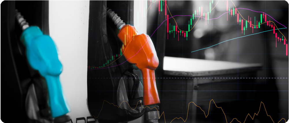 Gas pumps over market concept