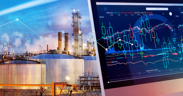 Blog header Computer with data over refinery