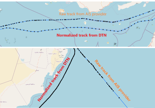 Normalized track from DTN vs. Raw track from provider