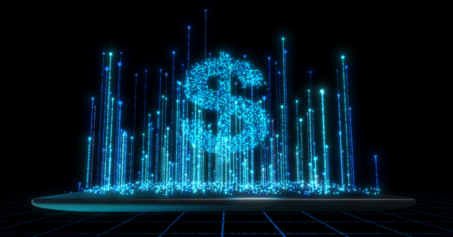 Dollar sign in rising data lines