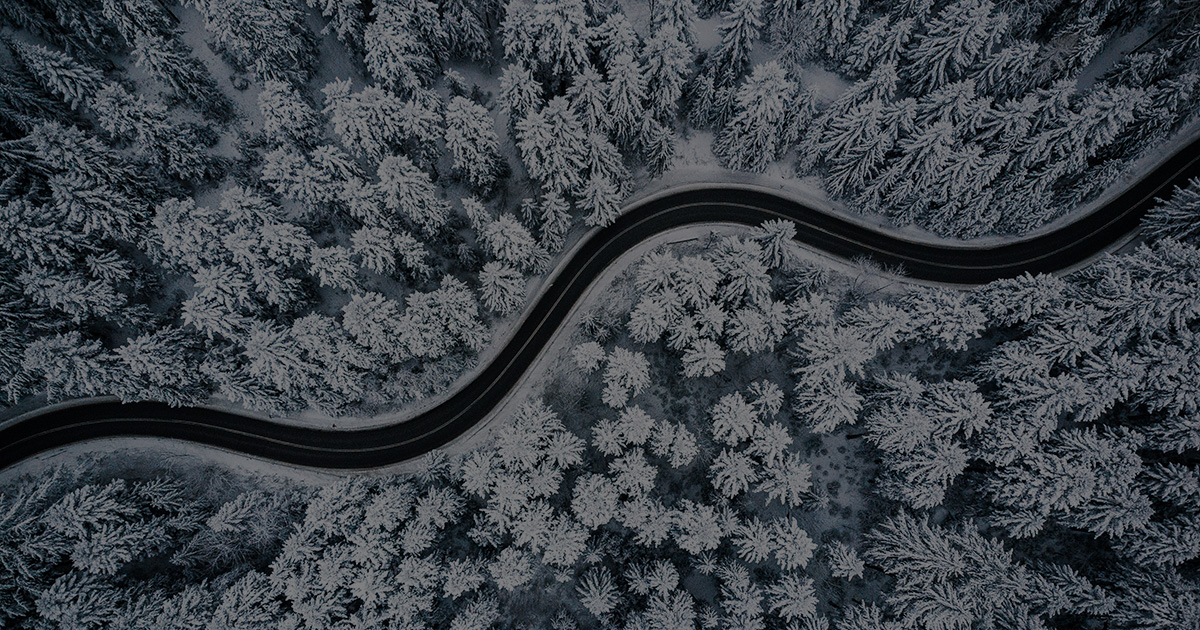 Aerial view of snowy road