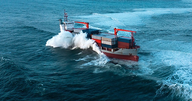 Container ship in rough seas