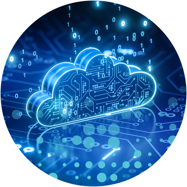 weather api circle graphic blue circuit board in cloud outline