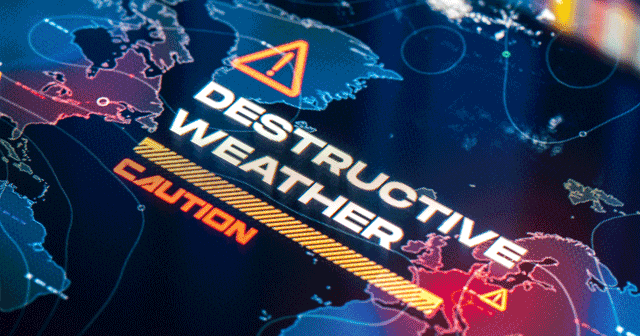 Destructive weather caution on radar screen