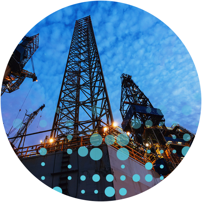 marine and offshore api circle graphic oil rig at sunrise