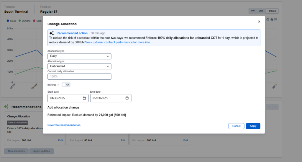 fuel operations hub change allocation popup screenshot 1