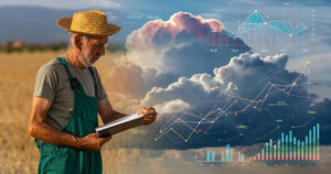 Old farmer with tech weather background
