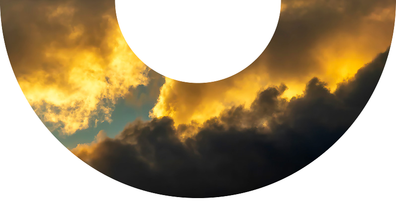 DTN weather hub for utilties product card donut image with ominous sunny storm clouds