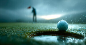 Golf Ball Ready to Sink in Rainy Conditions on the Course