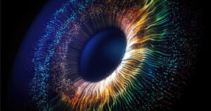stream of data particles forming an eye
